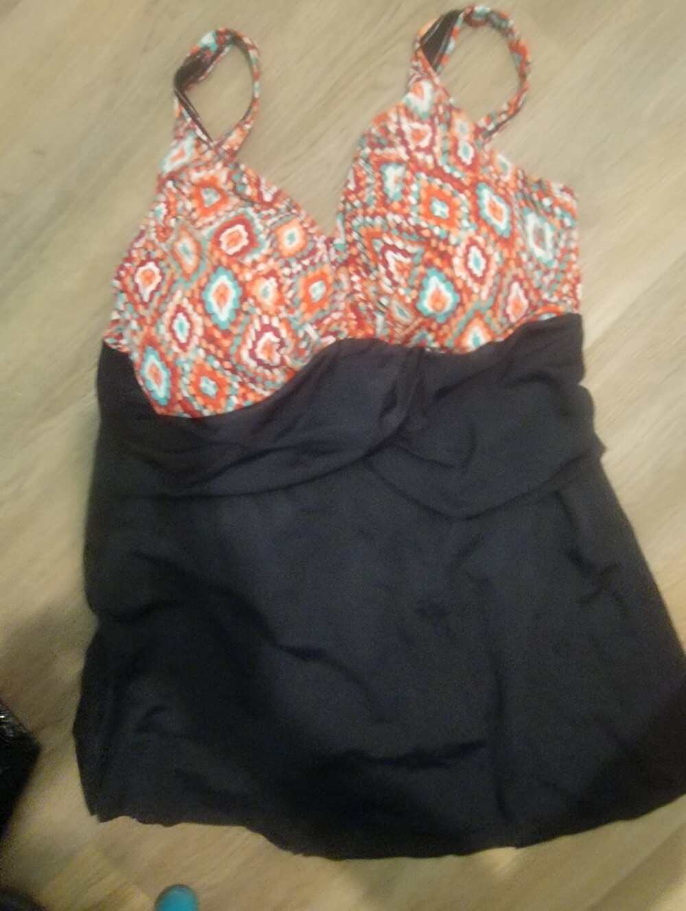 Perona Plus Size 18W Swimsuit/Swim Dress. Top has a Colorful Aztec Pattern
